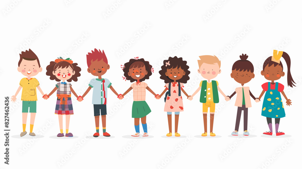 Multicultural School Children Holding Hands and Greeting Cheerfully