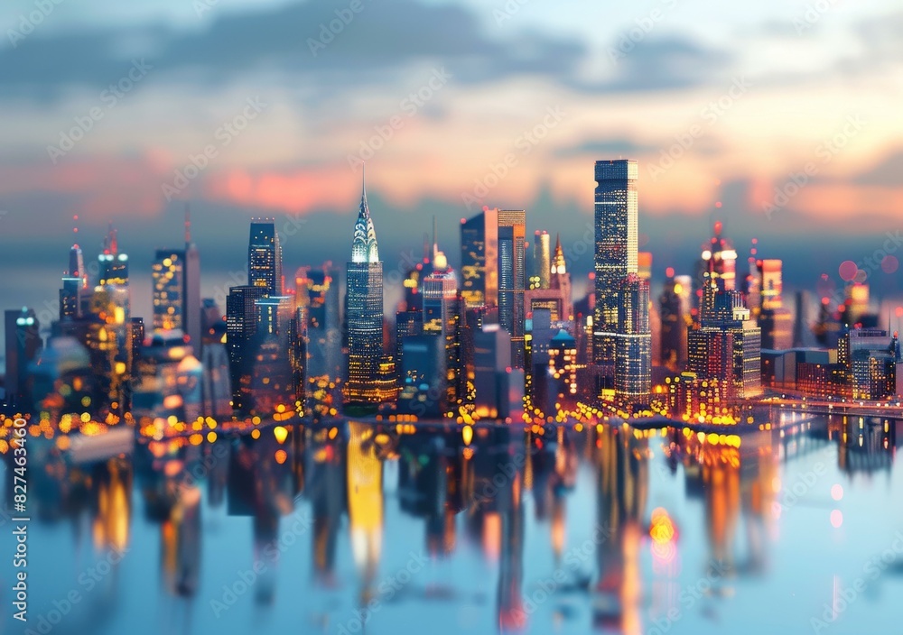 Fototapeta premium 3D Model New York City Skyline at Sunset