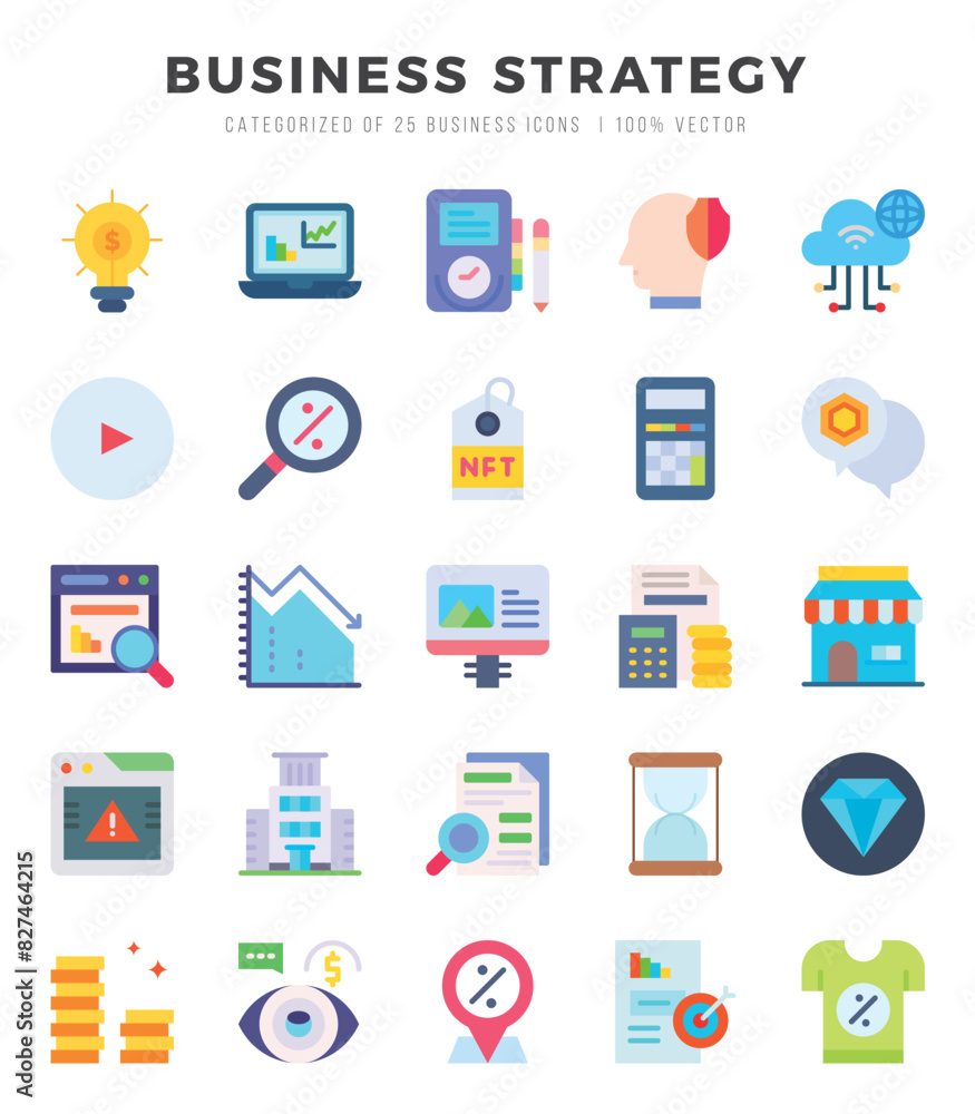 Business Strategy web icons in Flat style. Business Strategy web icons in Flat style.
