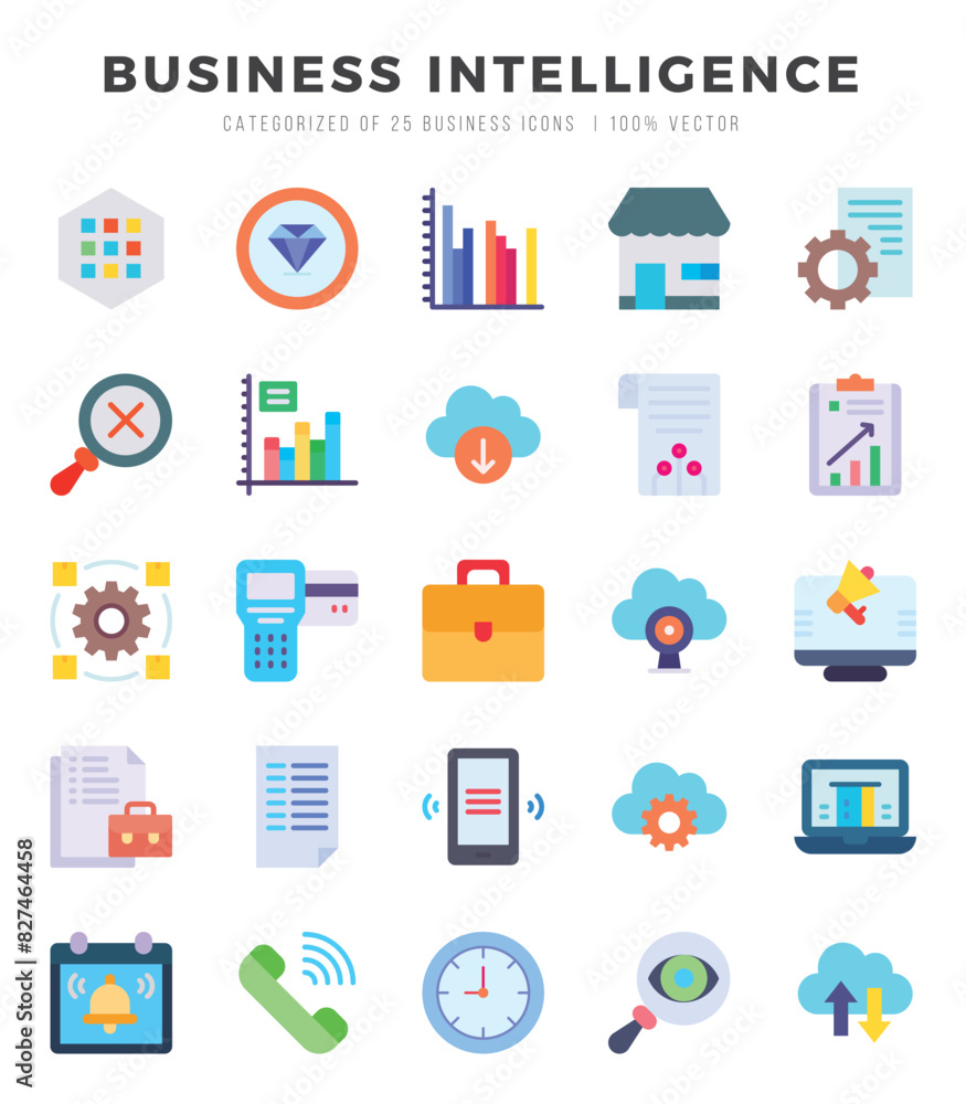 Set of Flat Business Intelligence Icons. Flat art icon. Vector illustration Set of Flat Business Intelligence Icons. Flat art icon. Vector illustration