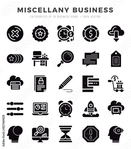 Set of Miscellany Business Icons. Simple Glyph art style icons pack.
