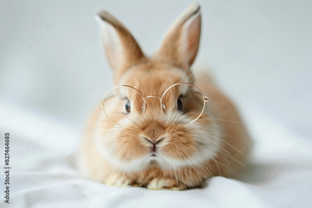Adorable brown rabbit wearing round spectacles poses on a soft, white background, exuding an air of intelligence and whimsy perfect for a variety of creative projects Adorable brown rabbit wearing round spectacles poses on a soft, white background, exuding an air of intelligence and whimsy perfect for a variety of creative projects
