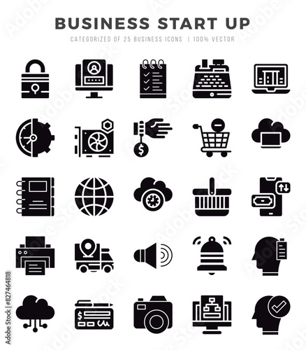 Simple Set of Business Start Up Related Vector Glyph Icons.
