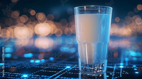 Futuristic Milk Nourishment Amid Flowing Digital Data