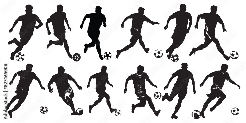 Soccer players silhouette set 