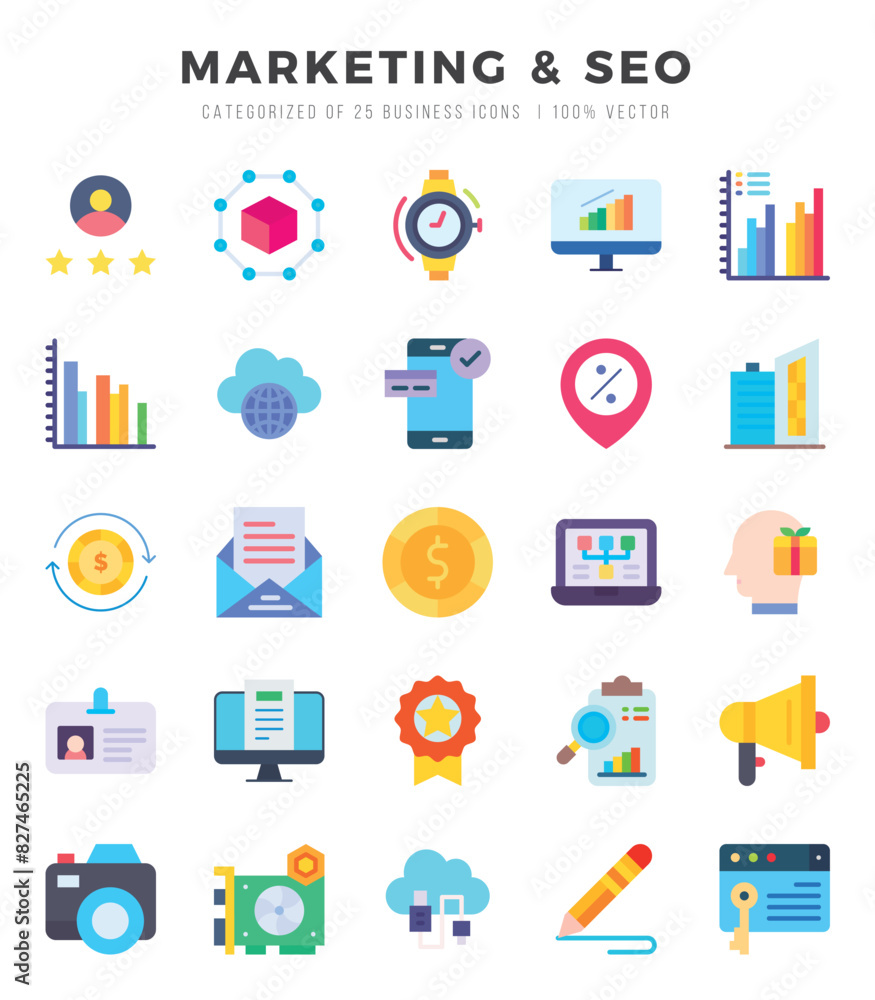 Set of Flat Marketing & Seo Icons. Flat art icon. Vector illustration Set of Flat Marketing & Seo Icons. Flat art icon. Vector illustration