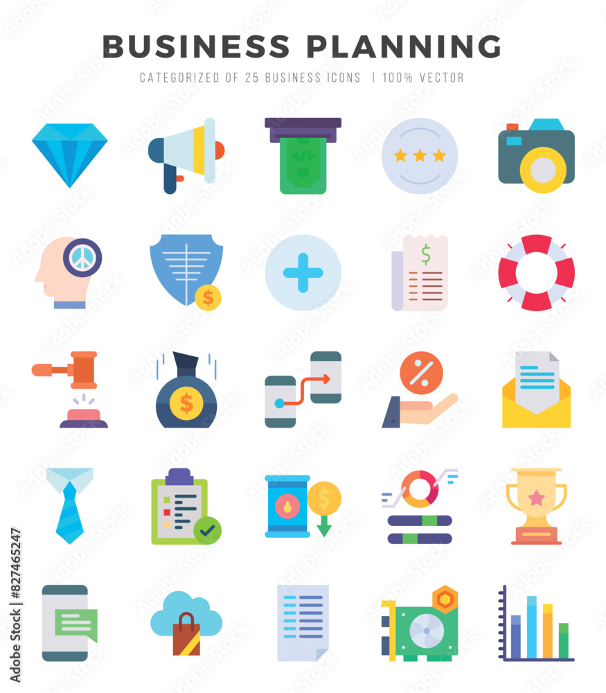 Set of Business Planning Icons. Simple Flat art style icons pack. Vector illustration. Set of Business Planning Icons. Simple Flat art style icons pack. Vector illustration.