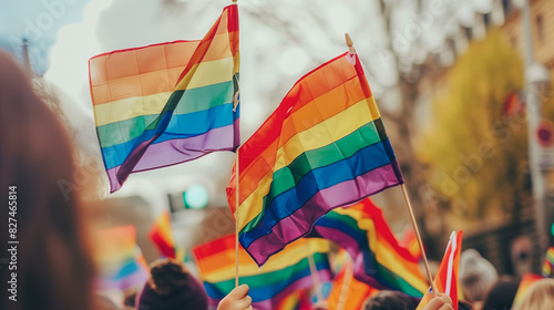 hand holding colorful rainbow gay flag (copy space), symbol of lgbt people, lgbt happy pride month diversity of genders love,romance, tolerance,celebration,concept of lgbtq community equality movement