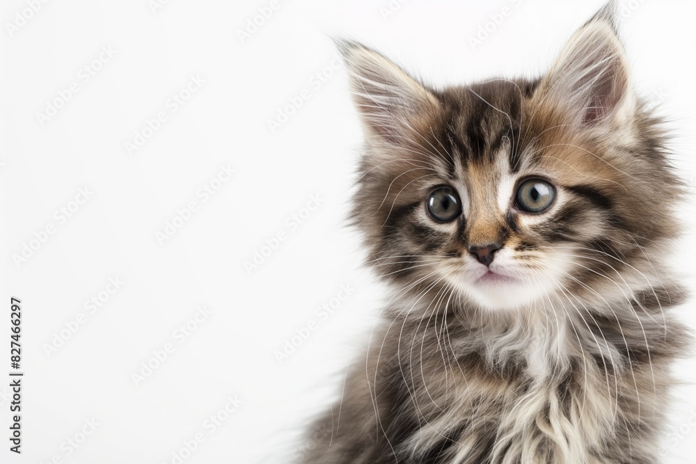 Adorable fluffy tabby kitten with striking blue eyes looking curiously at the camera. This high-quality image is perfect for cat-themed content and pet marketing materials Adorable fluffy tabby kitten with striking blue eyes looking curiously at the camera. This high-quality image is perfect for cat-themed content and pet marketing materials