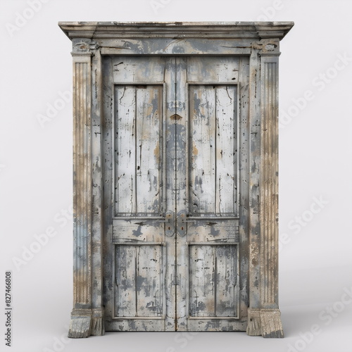 antique wooden door with columns on the sides