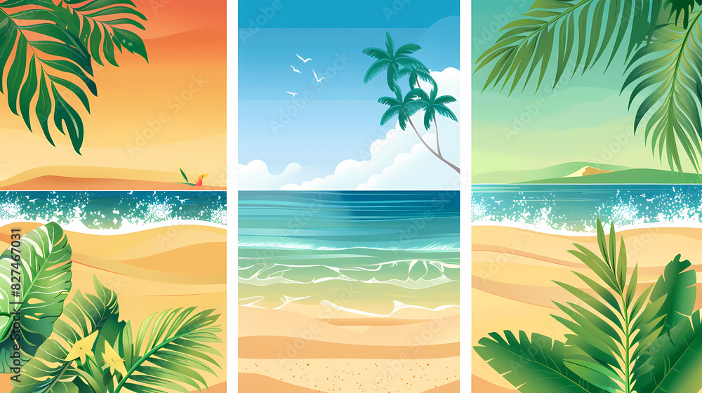 Obraz premium Summer holiday banners set vector image.Summer vacation loungers on sea beach landscape vector image