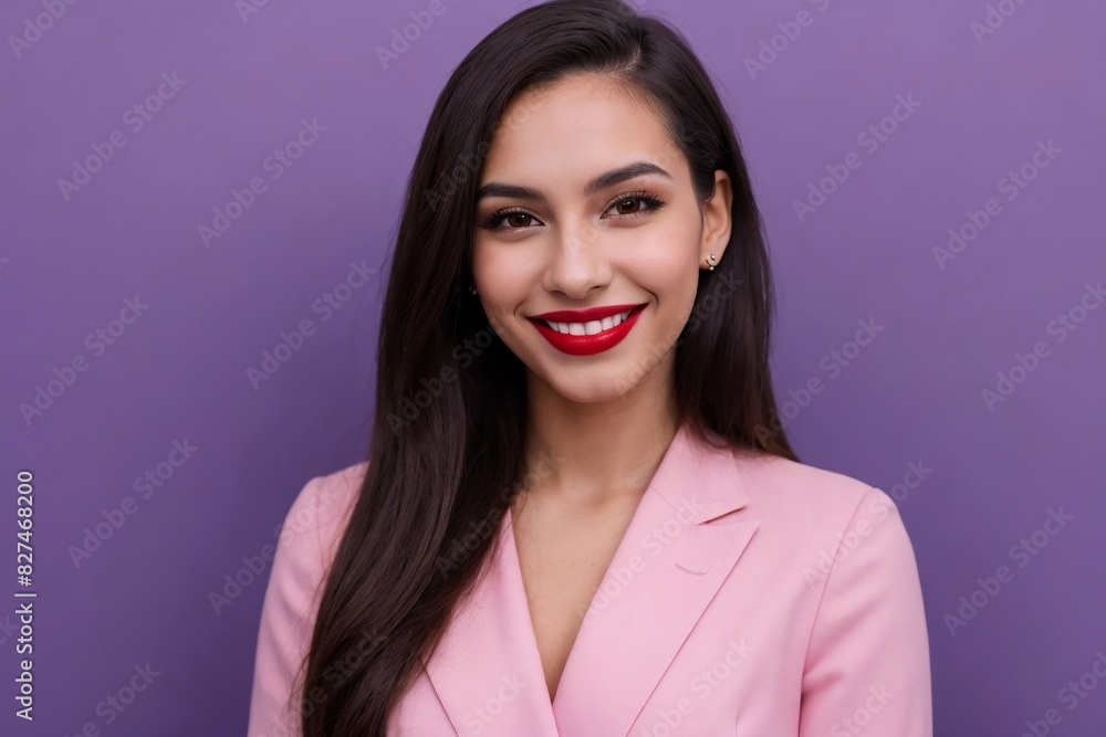 Young Latin transgender woman happily smiling against purple background with copy space. Young Latin transgender woman happily smiling against purple background with copy space.