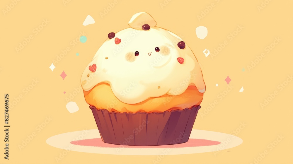 An adorable cartoon character representing a delightful dessert standing out in all its kawaii charm