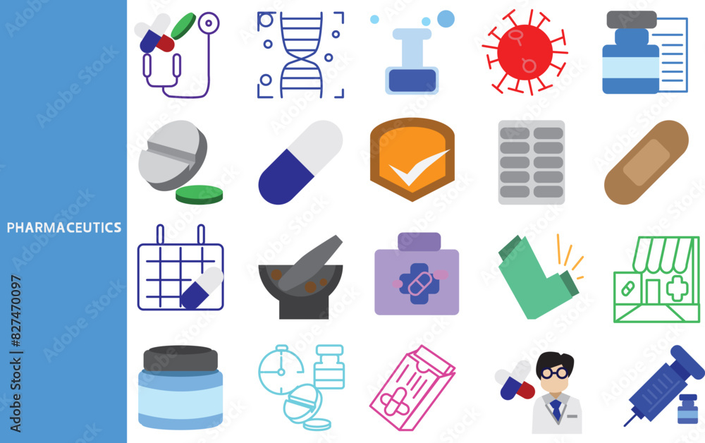 Pharmacy, drug use and advice on the use of drugs to treat various diseases ,Set of icons for business ,symbol collection.,Vector illustration. Pharmacy, drug use and advice on the use of drugs to treat various diseases ,Set of icons for business ,symbol collection.,Vector illustration.