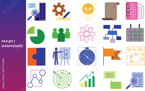 Project management, Project management and efficient allocation of raw materials and labor ,Set of icons for business ,symbol collection.,Vector illustration.