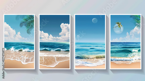 Summer holiday banners set vector image.Summer vacation loungers on sea beach landscape vector image