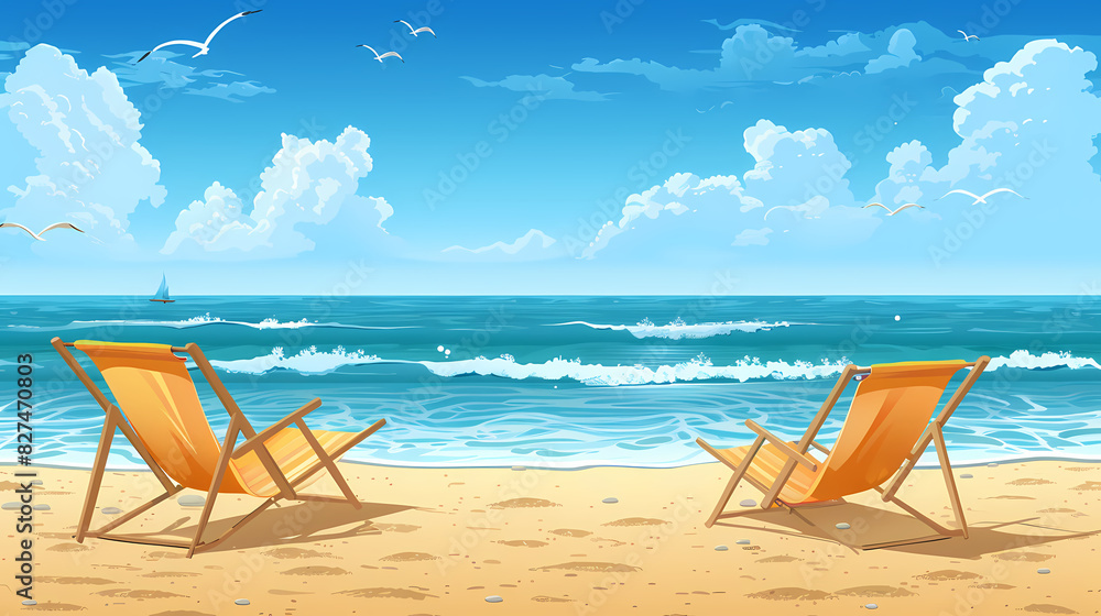 Summer holiday banners set vector image.Summer vacation loungers on sea beach landscape vector image Summer holiday banners set vector image.Summer vacation loungers on sea beach landscape vector image