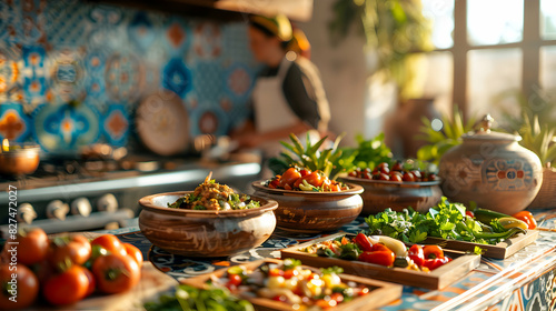 Cultural Cooking Class  Authentic Recipes Taught Against Glossy Backdrop   High Resolution Image with Traditional Theme for Photo Stock