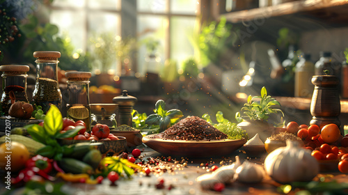 Authentic Culinary Traditions: Photo Realistic High Resolution Image of Cooking Class with Cultural Theme and Traditional Recipes on Glossy Backdrop Stock Photo Concept