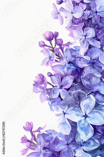 painting watercolor flower background illustration floral nature. Lilac lilac bush flower background for greeting cards weddings or birthdays. Copy space.