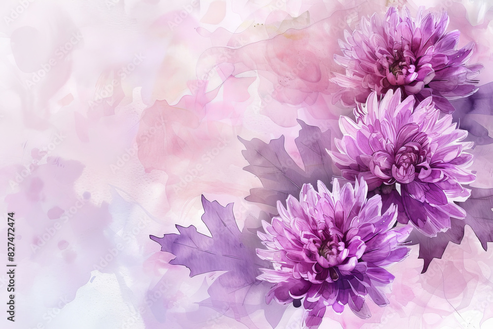 Obraz premium painting watercolor flower background illustration floral nature. Purple flower background for greeting cards weddings or birthdays. Copy space.