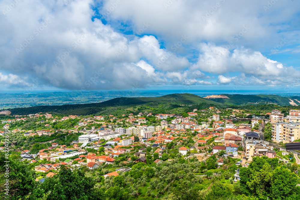 A view from the Castle over the town of Kruja, Albania in summertime