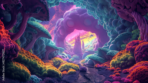 2. **Psychedelic Dreamscape**: Display a vibrant 3D artwork pulsating with psychedelic colors and surreal imagery, leaving room for a caption that encourages viewers to embrace the journey into their photo