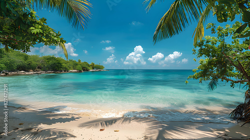 beach with palm trees  Beautiful Tropical beach at exotic panorama as summer landscape wallpaper