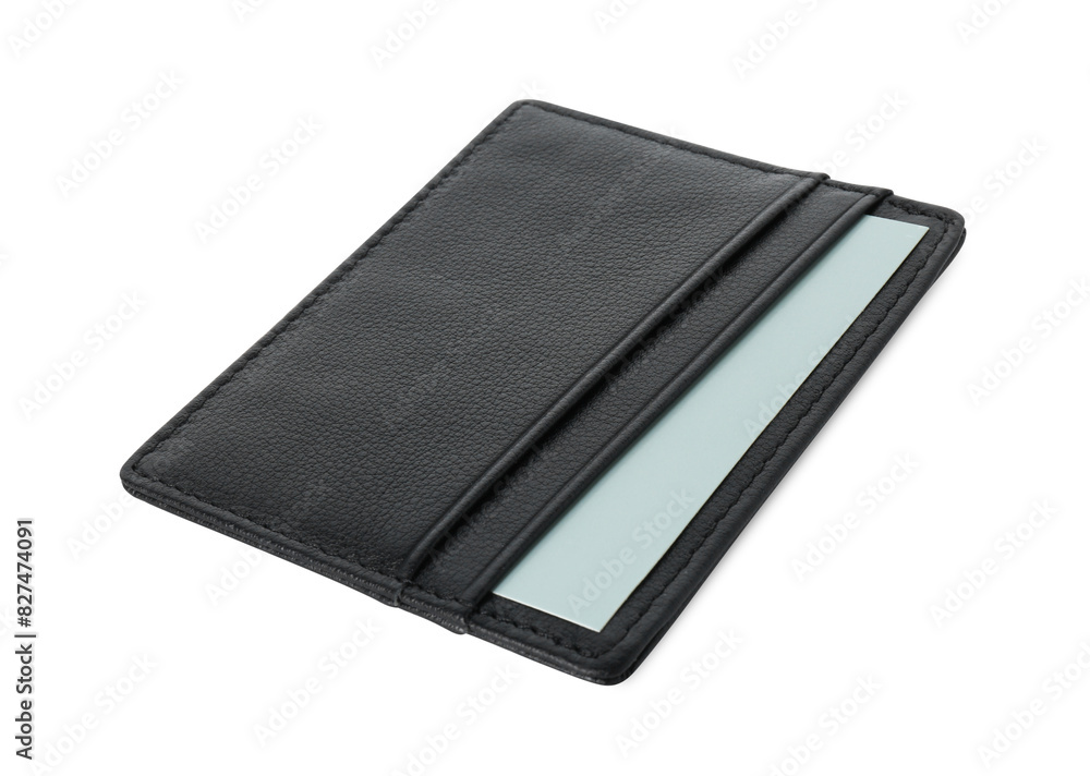 Black business card holder with card isolated on white Black business card holder with card isolated on white