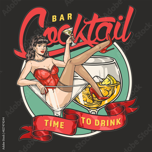 Cocktail bar vintage sticker colorful