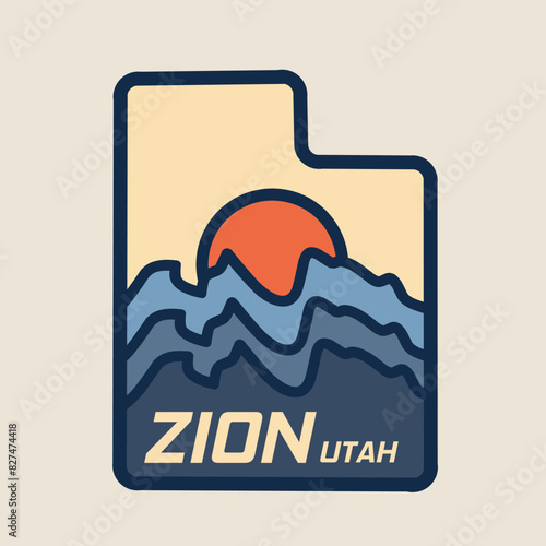 vector of Zion national park, Utah state, perfect for print, apparel, stickers, etc