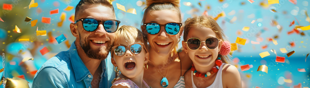 Summer Sale Delight: Family Celebrating with Excitement in High Resolution Photo Realistic Image on Glossy Backdrop Concept of Great Deals Discovery and Joyful Moments Together Summer Sale Delight: Family Celebrating with Excitement in High Resolution Photo Realistic Image on Glossy Backdrop Concept of Great Deals Discovery and Joyful Moments Together