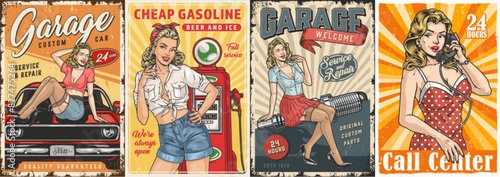 Pin-up girls colorful set poster