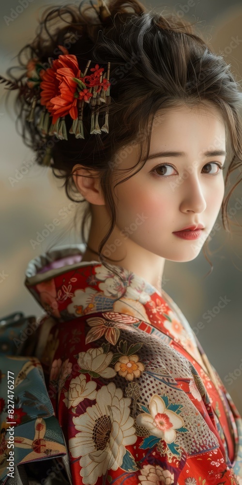 Portrait of a beautiful young woman in a kimono Portrait of a beautiful young woman in a kimono