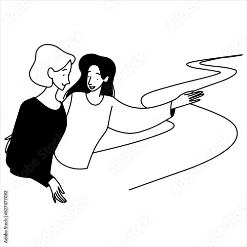 woman helps find the way. Vector illustration