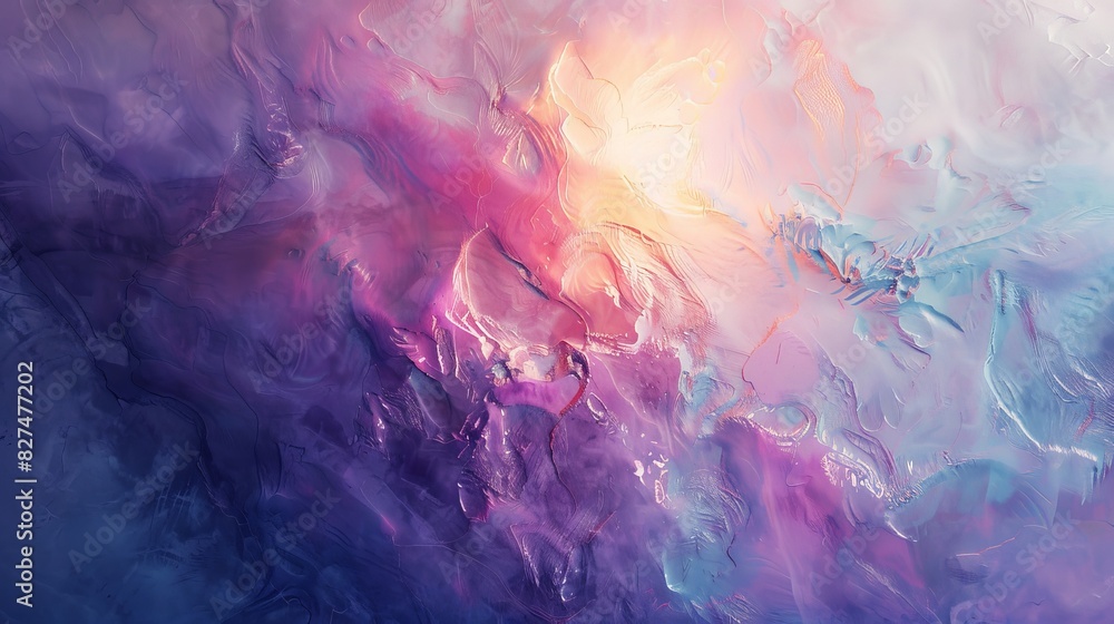 Fototapeta premium Celestial Canvas: A symphony of swirling colors, the abstract artwork invites the viewer to lose themselves in a world of pure imagination. With hues of purple, pink and gold.