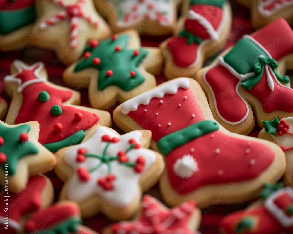 Assorted Christmas-themed cookies decorated with colorful icing
