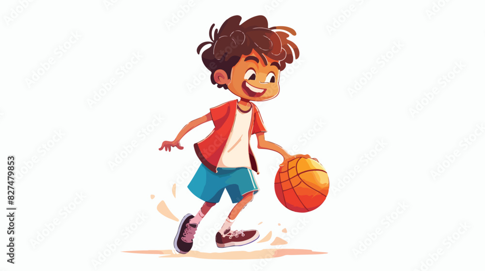 Boy with basketball ball. Kid playing sport game Cart