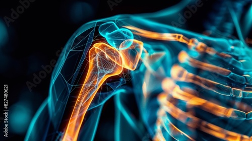 Various movements possible in the human shoulder joint Emphasis on ball and socket structure. This shows flexibility and range of movement. photo