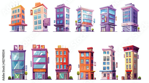 Buildings cartoon icons set Cartoon Vector style vector