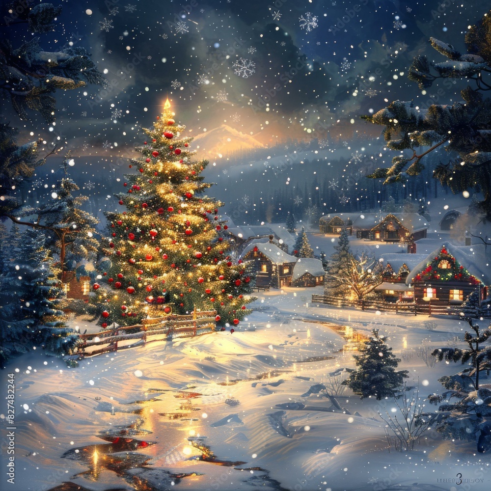 Fototapeta premium Winter Night in the Snowy Town