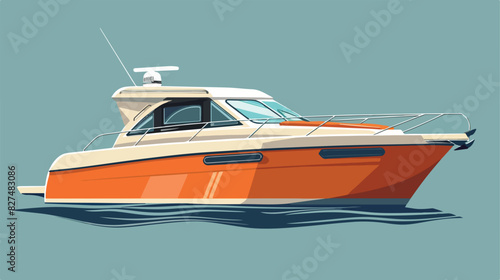 Cabin cruiser color icon. Fast coast boat Cartoon vector