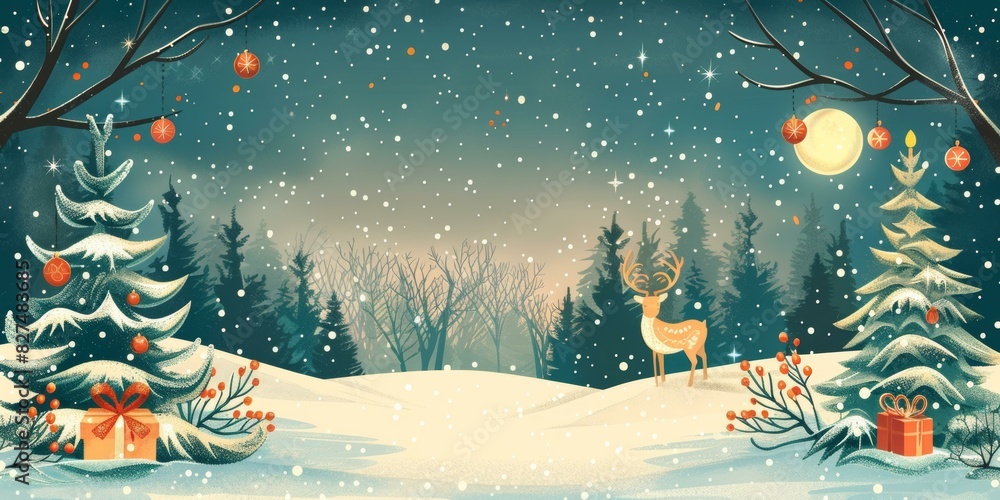 Naklejka premium Enchanted Christmas Eve in a Snowy Forest