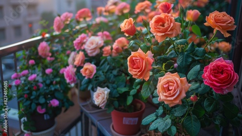 Wallpaper Mural Colorful blooming roses at a little balcon. Generative AI Torontodigital.ca
