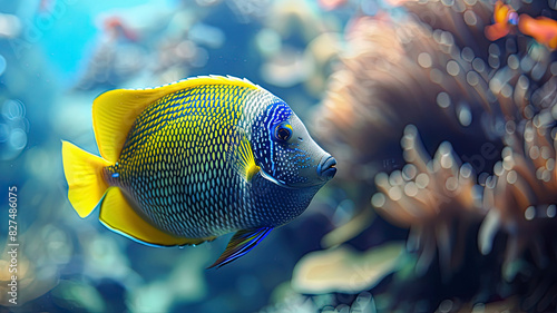 close up of a colorful tropical fish in the ocean, oceanic life scene, fish in underwater, underwater life © Gegham
