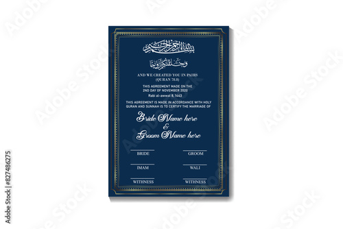 Islamic Wedding Contract Or Nikkah Nama Muslim Marriage Certificate
