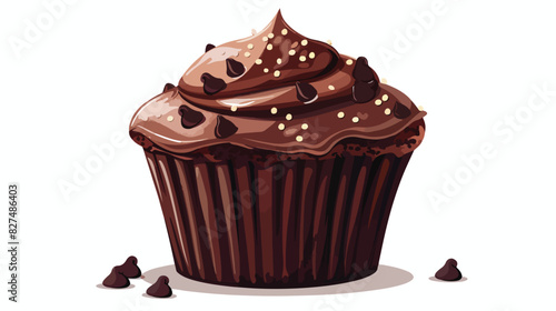 Chocolate muffin closeup side view Cartoon Vector style