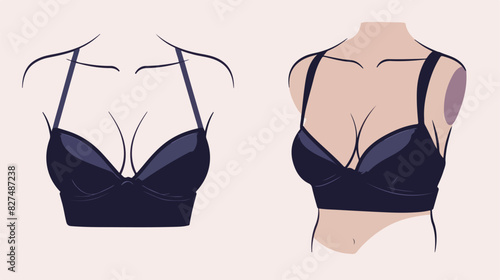 Classic strapless bra on a woman body. Vector illustration photo