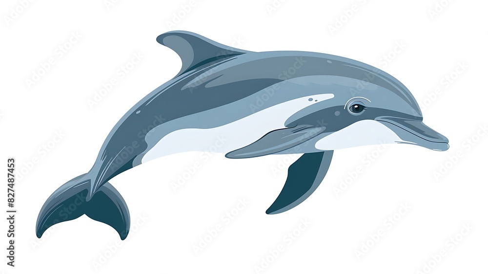 Fototapeta premium friendly cute blue sea mammal dolphin jumping out water fish illustration generative ai