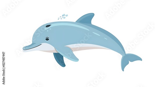 friendly cute blue sea mammal dolphin jumping out water blowhole illustration generative ai